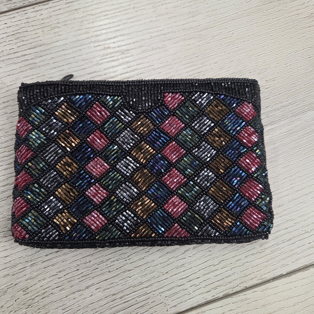 Neiman Marcus Black and Multicolor Beaded Clutch